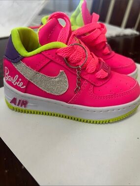 Barbie Hot Pink Kids Sneakers with Lime Green and Silver Accent